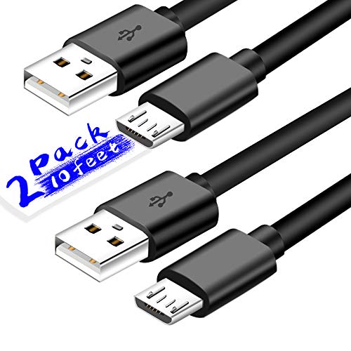 2Pack 10Ft Long Micro USB Cable for Fire Hd,Hdx 6' 7' 8.9' 9.7' 10.1' 11' 11.6' 12' 12.1' 12.2' Tablet,Kids Edition.Charging Android Charger Cord for Kindle Oasis,e-Reader,Samsung LG Phone TV Keyboard
