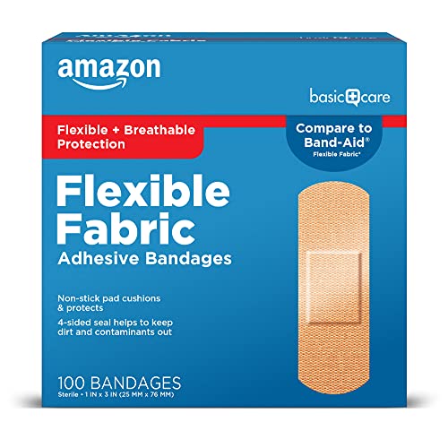 Amazon Basic Care Flexible Fabric Adhesive Bandages, First Aid and Wound Care Supplies, All-One Size, 100 Count