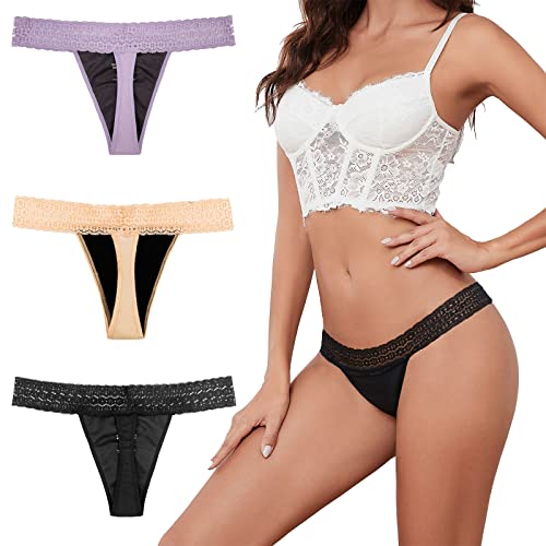 shaperisfree Sexy Period Underwear for Women, Leak Proof Period Thongs, Lace Period Panties Thong Bikinis, Absorbent Panty
