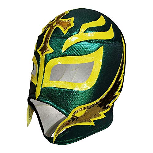 REY MISTERIO Lucha Libre Wrestling Mask (PRO - Fit) Green, Yellow & Golden Colors - Costume Wear by Make It Count