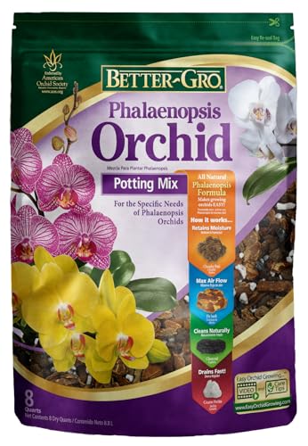 Better-Gro Phalaenopsis Mix - Premium Grade Phalaenopsis Potting Mix for Potting, Repotting, Enhanced Drainage, Air Flow & Root Ventilation, Ideal for Phalaenopsis Orchids - 8 Dry Quarts