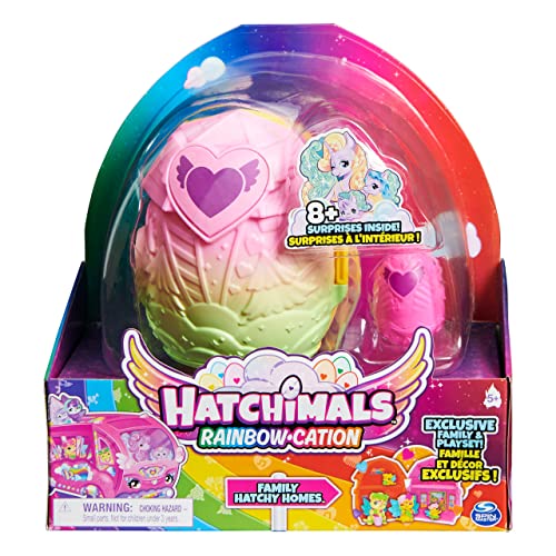 Hatchimals CollEGGtibles, Rainbow-Cation Family Hatchy Home Playset with 3 Characters & up to 3 Surprise Babies (Style May Vary), Kids Toys for Girls