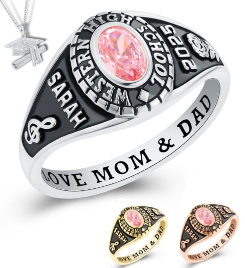 PJM Customized Sterling Silver Women Class Ring – Delicate Classic – (Sterling Silver Platinum)