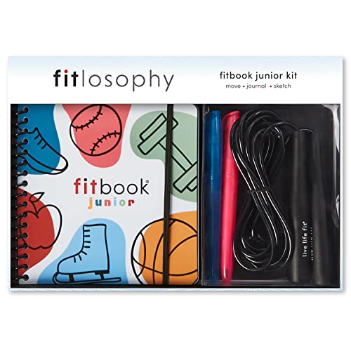 Fitlosophy FK-24412 Fitbook Junior Health and Wellness Guided Journal for Kids and Teens with Markers and Jump Rope, 4pcs