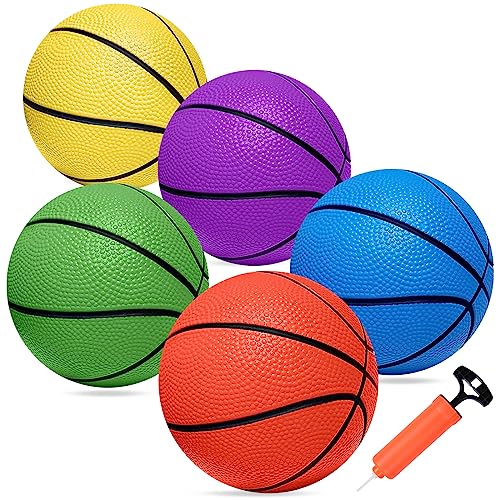 Iyoyo Mini Basketballs, 5 Pack 6' Basketball Set with Pump Durable PVC Basketballs for Mini Basketball Hoop for Toddlers Kids Teenagers for Pool, Indoors, Outdoors