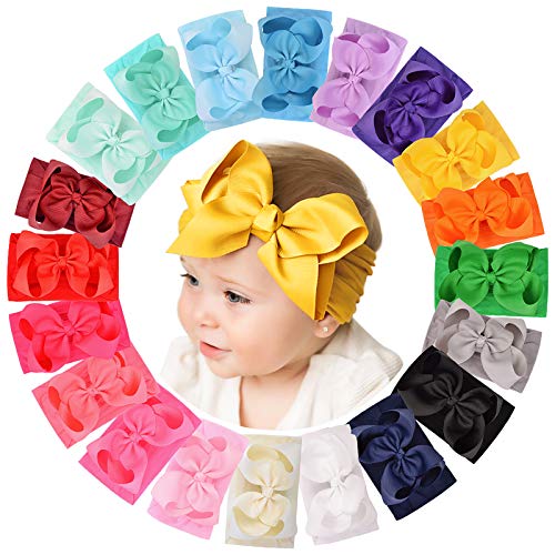 doboi 20pcs Baby Girls Bows Headbands Nylon Hairbands Ribbon Bow Elastic Hair Accessories for Newborns Infants Toddlers and Kids