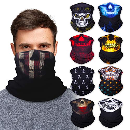 SoJourner Bags Skull Neck Gaiter Face Mask Bandana (9 Pack) for Halloween - Skeleton Neck Gators Face Coverings for Men & Women