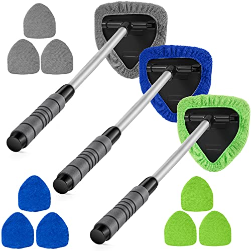 3 Sets Windshield Cleaner Car Window Cleaner Car Windshield Cleaning Tool Glass Cleaner Wiper with Detachable Handle, 9 Microfiber Pads and 3 Spray Bottles Car Cleanser Brush Car Cleaning Kit