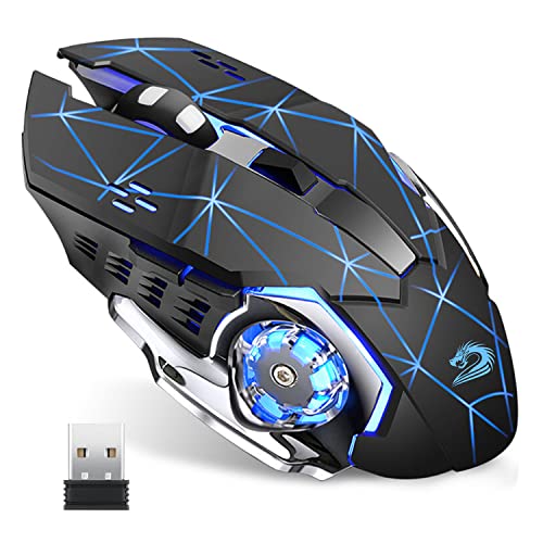 Uciefy Q85 Rechargeable Wireless Gaming Mouse, 2.4G LED Optical Silent Wireless Computer Mouse with 4 LED Light, 3 Adjustable DPI, Ergonomic Design, Auto Sleeping (Starry Black)