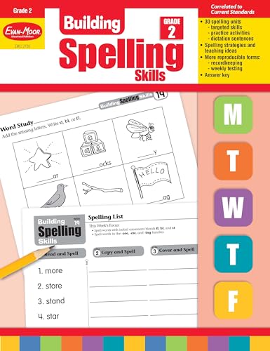 Evan-Moor Building Spelling Skills, Grade 2 - Homeschooling & Classroom Resource Workbook, Reproducible Worksheets, Teaching Edition, Spelling Strategies, Reading and Writing Skills