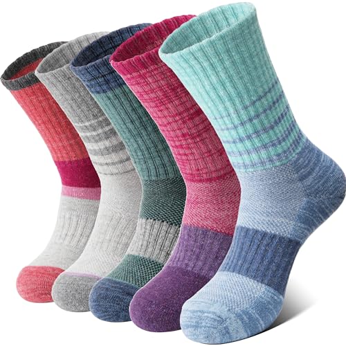 Anlisim Merino Wool Hiking Socks for Women Thermal Winter Warm Thick Work Cushion Gifts Socks 5 Pairs Stocking Stuffers(Tie-dye,M)