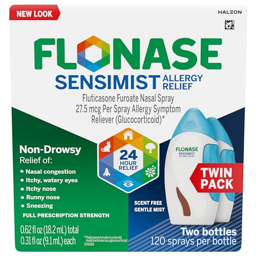 Flonase Sensimist Allergy Relief Nasal Spray for Non-Drowsy, 24-Hour Multi-Symptom Allergy Relief – 120 Sprays (Pack of 2)