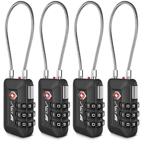 TSA Approved Luggage Travel Lock, Set-Your-Own Combination Lock for School Gym Locker, Luggage Suitcase Baggage Locks, Filing Cabinets, Toolbox, Case (Black, 4 Pack)