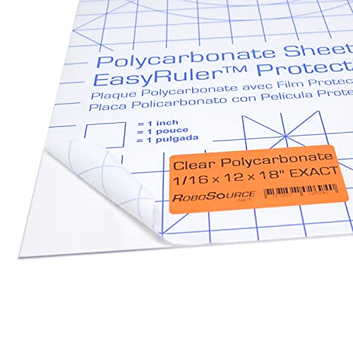 Polycarbonate Clear Plastic Sheet 12' X 18' X 0.0625' (1/16') Exact with EasyRuler Film, Shatter Resistant, Easy to Cut, Bend, Mold than Plexiglass. Window Panel, Industrial, Hobby, Home, DIY, Crafts