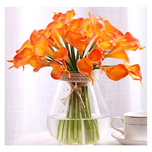 30pcs Calla Lily Artificial Flowers, Real Touch Fake Flowers Wedding Bouquet Home Party Decor Fall Floral Home Dining Room Office Decoration(Orange, 14' Tall).