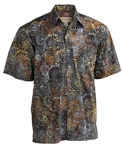 Indo Bay Tropical Hawaiian Cotton Batik Shirt (L, Oak)