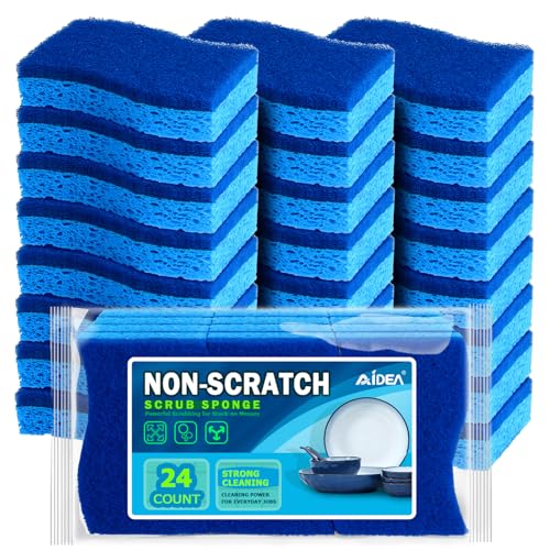 AIDEA-Brite Non-Scratch Scrub Sponge-24Count, Sponges for Dishes, Cleaning Sponge, Cleans Fast Without Scratching, Stands Up to Stuck-on Grime, Cleaning Power for Everyday Jobs