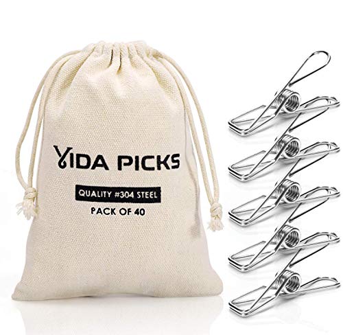 40 Pack Wire Clothes Pins Heavy Duty Outdoor, Stainless Steel ClothesPins for Hanging Clothes, Metal Clothes Pegs, Clothing Clips, Laundry Pins 1.8mm Diameter 6cm Long