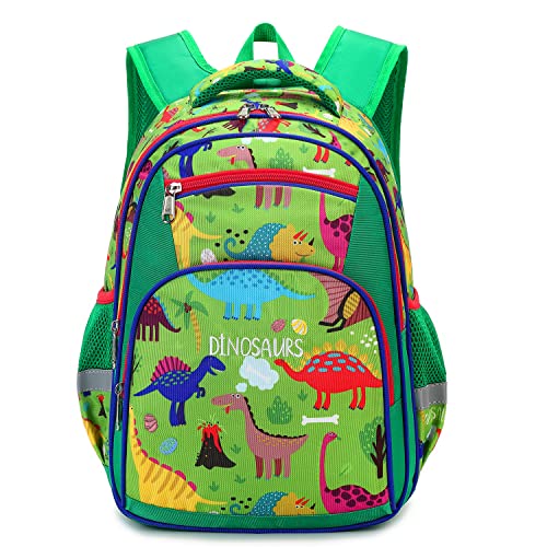 Moonmo Kids Backpack Boys, Kids Bookbag Elementary Preschool Kindergarten Supplies for Boys,boys school backpack with compartments for 5+ (Green Dinosaur)