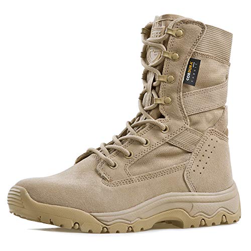 FREE SOLDIER Men's Tactical Boots 8 Inches Lightweight Combat Boots Durable Suede Leather Military Work Boots Desert Boots (Tan, 10.5)
