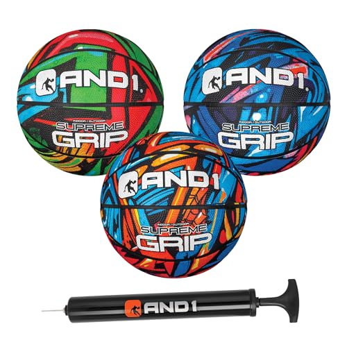 AND1 Mini Basketball 3 Pack Set for Kids (Deflated w/ Pump Included): - Size 3 7-Inch Premium Youth Size , Easy to Grip, Made for Indoors and Outdoors