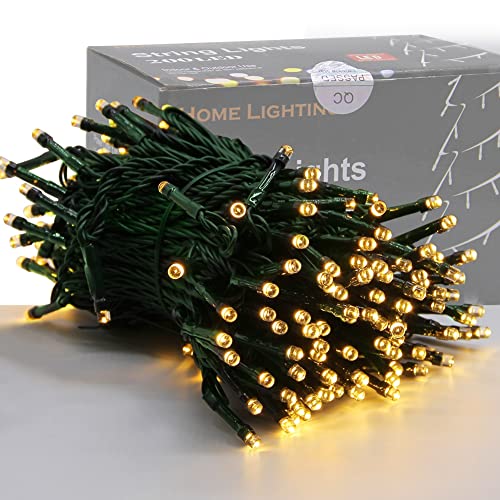 Home Lighting 66ft Christmas Decorative Mini Lights, 200 LED Green Wire Fairy Starry String Lights Plug in, 8 Lighting Modes, for Indoor Outdoor Xmas Tree Wedding Party Decoration (Warm White)
