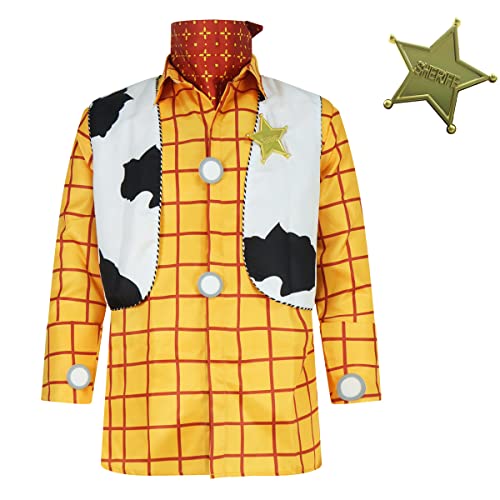 LILLIWEEN Woody Shirt Cowboy Vest Bandana Sheriff Badge Set Men's Halloween Cosplay Costume Kit Accessory L