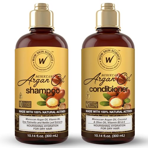 WOW Skin Science Moroccan Argan Oil Shampoo and Conditioner Set - Moroccan Oil Shampoo & Conditioner Set Sulfate & Paraben Free - Shampoo & Conditioner Set for All Hair Types
