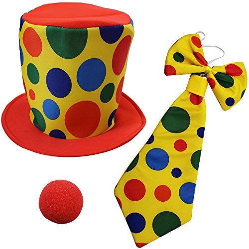 Funny Party Hats Clown Costume - Clown Hat, Jumbo Tie & Clown Nose - Clown Accessories