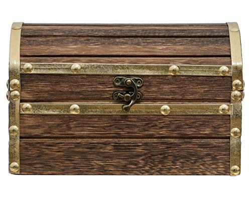 Wood and Leather Treasure Chest Wooden Box Jewelry Box with Latch Vintage Handmade Wood Craft Box for Jewelry, Toys, Tarot Cards, Gifts and Home Decoration (Brown and Gold, 8.5 x 5.5 x 5.5 Inches)