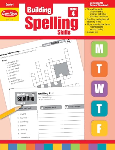 Evan-Moor Building Spelling Skills, Grade 4 - Homeschooling & Classroom Resource Workbook, Reproducible Worksheets, Teaching Edition, Spelling Strategies, Reading and Writing Skills