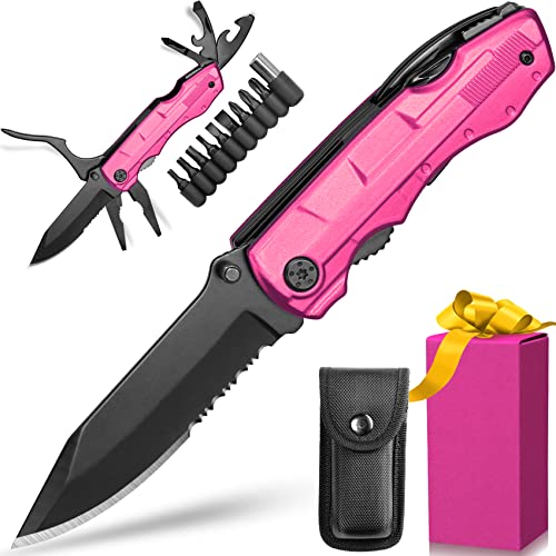 Gifts for Women, Mom, Wife, Girlfriend, Best Friend, P-ink Multitool Knife - Mothers Day Gifts for Mom, Unique Gift Ideas for Women, Christmas Anniversary Valentines Day Birthday Gifts for Women
