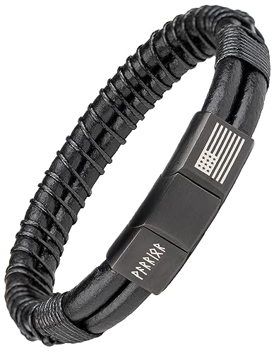 iHeartDogs Hero Company Leather Bracelet for Men - Valhalla Warrior Viking Morse Code ‘Never Surrender’ Men's Leather Bracelet