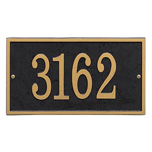 WHITEHALL Custom Address Sign House Numbers for Outside Modern Address Signs for Houses Cast Metal Address Plaque, Rectangle 11' x 6.25' - Black with Gold Numbers