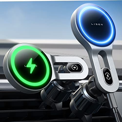 LISEN for 15W MagSafe Car Mount Charger, iPhone Wireless Car Charger Magnetic 2024 New Car Phone Holder Mount, Automobile Car Phone Mount Charger Vent Fit iPhone 15 Pro Max 14 13 12 MagSafe Case