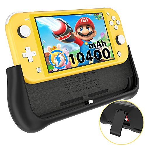 NEWDERY Battery Charger Case for Nintendo Switch Lite 5.5', Support PD & QC 3.0 Fast Charging, Built-in 10400mAh Portable Backup Charger Station, Battery Charger Pack with Kickstand & Game Card Slot