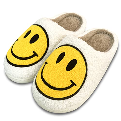 YJJY Smile Face Slippers for Women,Retro Soft Plush Lightweight House Slippers Slip-on Cozy Indoor Outdoor Slippers,Slip on Anti-Skid Sole