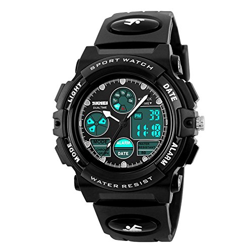 eYotto Kids Sports Watch Waterproof Boys Multi-Function Analog Digital Wristwatch LED Alarm Stopwatch Black