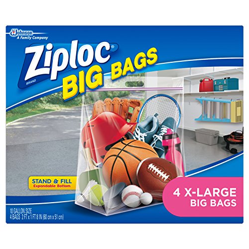 Ziploc Storage Bags, Double Zipper Seal & Expandable Bottom, Extra Large, 4 Count, Big Bag