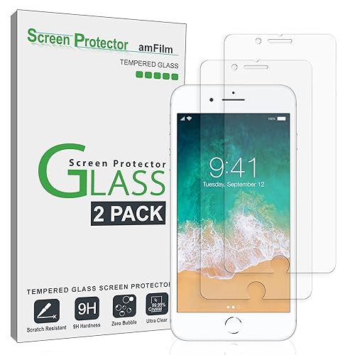 amFilm Essential Screen Protector for Apple iPhone SE 3 SE2, iPhone 8, iPhone 7, iPhone 6S iPhone 6 4.7', Premium 9H+ Tempered Glass, Anti-Scratch, HD-Clear and Touch-Sensitive, Case Friendly, 2 Pack