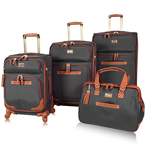 Steve Madden Luggage Set 4 Piece Softside Expandable Lightweight Suitcase Set With 360 Spinner Wheels Travel Set (Black)