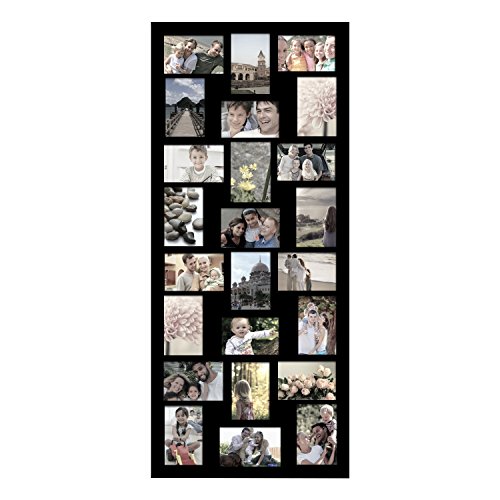 Adeco Decorative Black Wood Wall Hanging Picture Photo Frame, 24 Openings of 4x6' Each