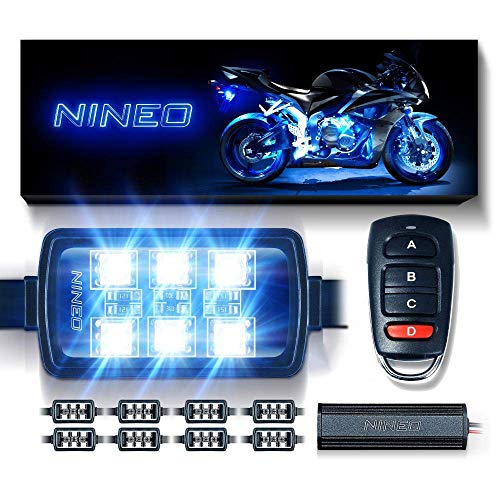 NINEO 8Pcs Motorcycle LED Light Kit with Brake Light, Motorcycle Underglow Lights with Remote Control Fit for Most Motorcycles Carts Trikes Cruiser Scooter ATV UTV - Pack of 8
