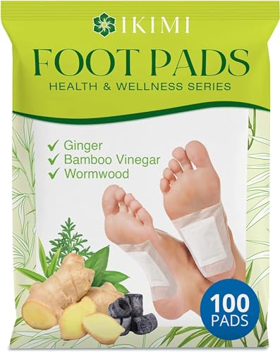 IKIMI 100 Ginger Foot Pads for Better Sleep, Stress Relief, and Care - Bamboo Vinegar Wormwood Powder Patches, Charcoal Oil for Sleep Quality, Deep Cleansing, Fatigue Relief, Comfortable Experience