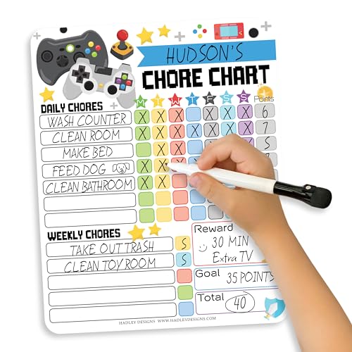Hadley Designs Video Games Magnetic Chores Chart for Kids Chore Tracker - Behavior Chart for Kids at Home Magnetic Chore Chart for Kids Reward, My Responsibility Chart for Kids Magnetic for One Child