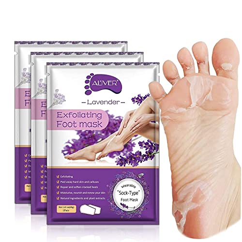 ALIVER Foot Peel Mask 3 Pack, Exfoliator Peel Off Calluses Dead Skin Callus Remover, Baby Soft Smooth Touch Feet-Men Women (Lavender)