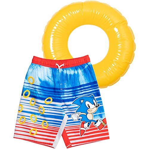 SEGA Sonic The Hedgehog Little Boys Swim Trunks Bathing Suit With Inflatable Tube Blue 5-6