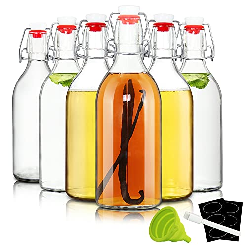 16oz Swing Top Bottles -Glass Beer Bottle with Airtight Rubber Seal Flip Caps for Home Brewing Kombucha,Beverages,Oil,Vinegar,Water,Soda,Kefir (6 Pack) (16 Oz- Set 6 (New))