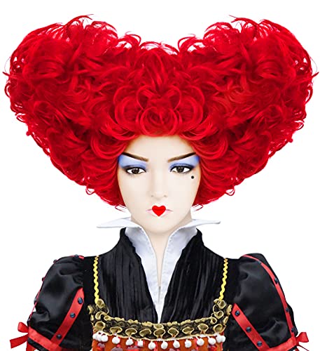 Anogol Hair Cap+ Red Heart Bun Beehive Wig for Red Queen Wig Women Prestyled Short Curly Red Wigs for Anime Synthetic Hair for Heart Queen Costume Cosplay Wig For Movie Halloween Party