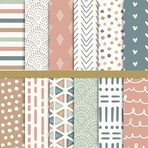 Whaline 24 Pcs Boho Pattern Paper 12 Designs Folded Flat Scrapbook Paper Double Sided Colorful Decorative Craft Paper For DIY Art Craft Card Making Scrapbook Photo Album Decor, 11.8 x 11.8 Inch